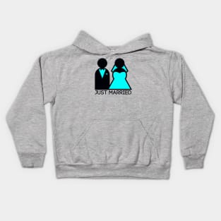 Just Married Newlyweds in Cyan Kids Hoodie